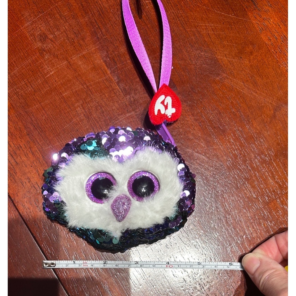 Ty Beanie Boos Moonlight Owl Flippables Sequin Coin Purse Purple Teal Wristlet - Picture 5 of 5
